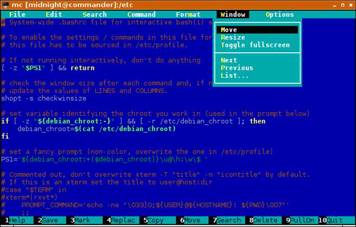 Midnight Commander’s Editor mcedit with Syntax Highlighting Active